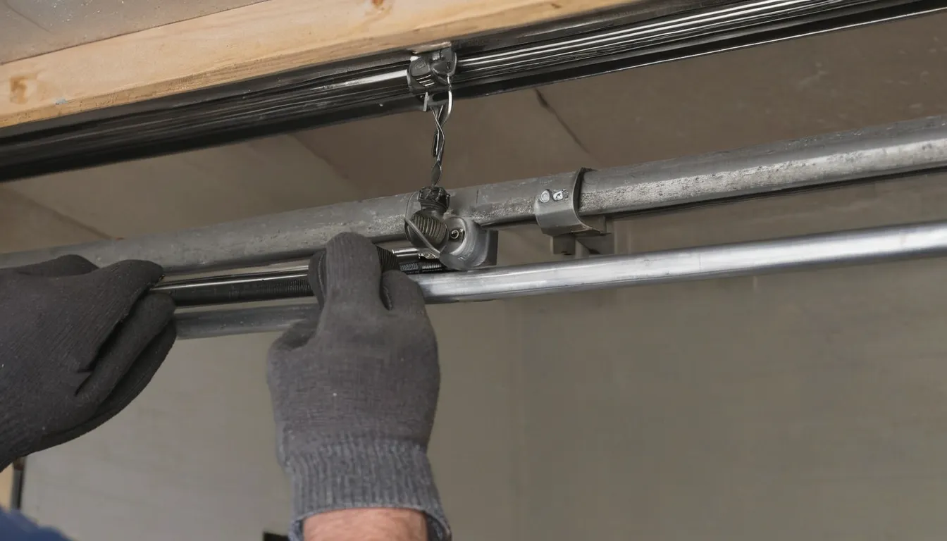 A garage door spring and track being inspected in the Aurora area